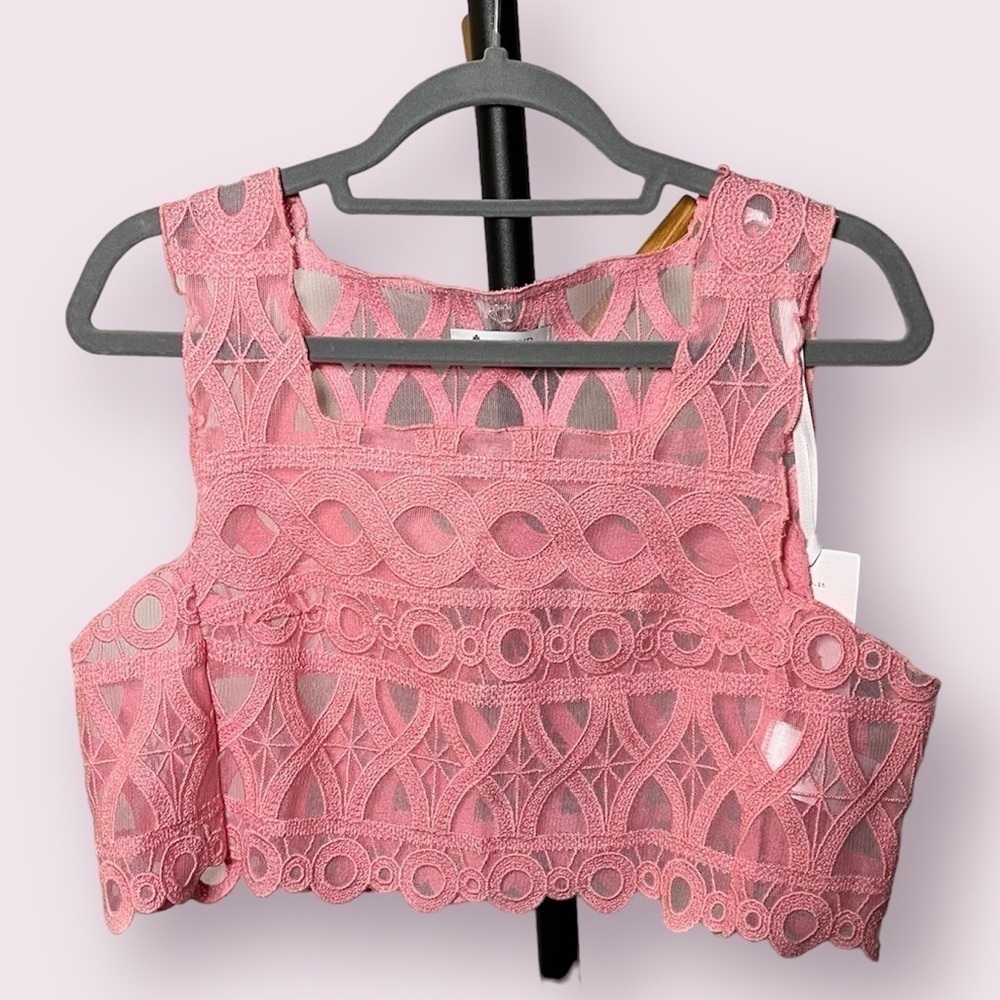 Dondup Camica Prunella Embroidered Mesh Pink Crop Top 44